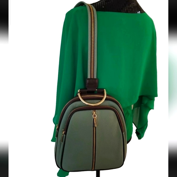NWT 🇮🇹 Valentina Italian Green Pebbled leather Sling Backpack/Shoulder Bag - Picture 6 of 14